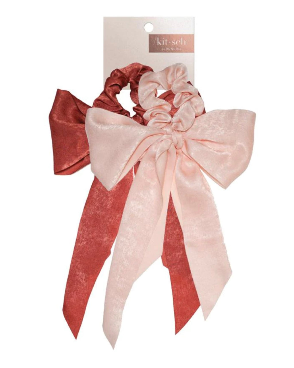 Satin Bow Scarf Scrunchies- Blush/Mauve