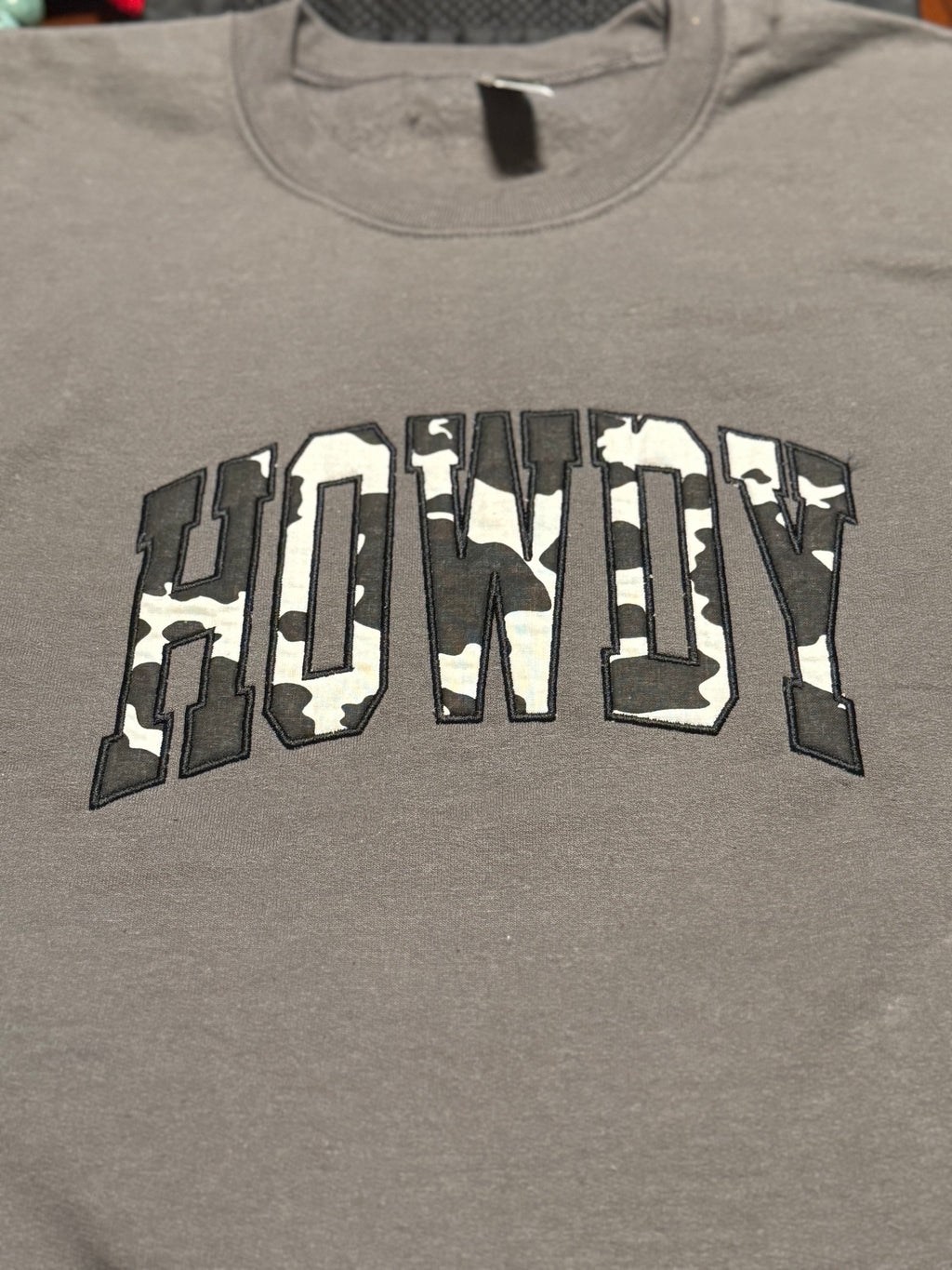 Howdy cowprint embroidered sweatshirt