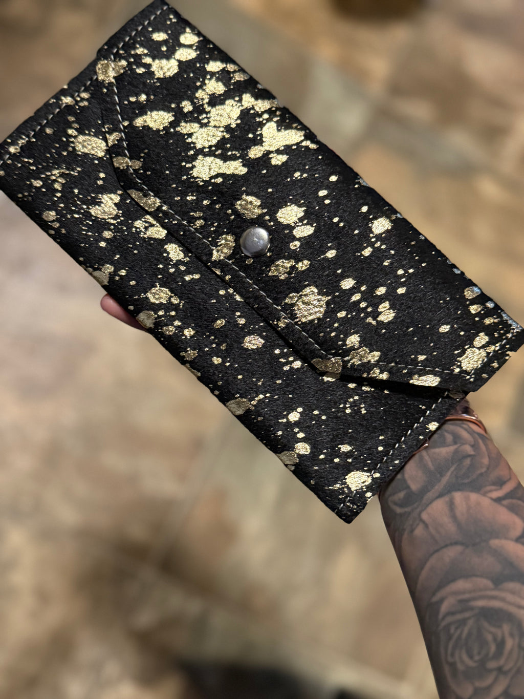 Cowhide Hair Wallet “Black+Gold Specs”
