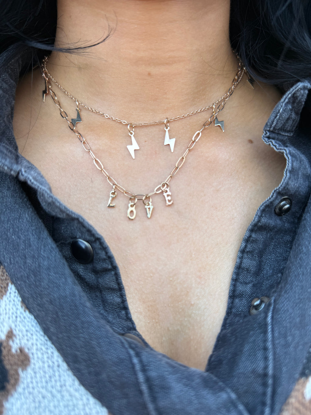 Gold-Tone Lightning Bolt Charm Necklace