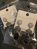 Oval Gradation Colored Faux Druzy Post Earrings “Silver/Gray/Black”