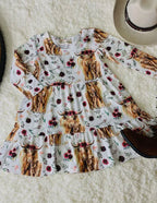 Cow & Flower Printed Long Sleeve
Girl Dress