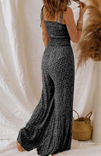 Smocked Straps Bodice Wide Leg Floral Jumpsuit/Multicolor