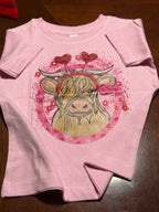Valentines Highland Cow kids Tshirt