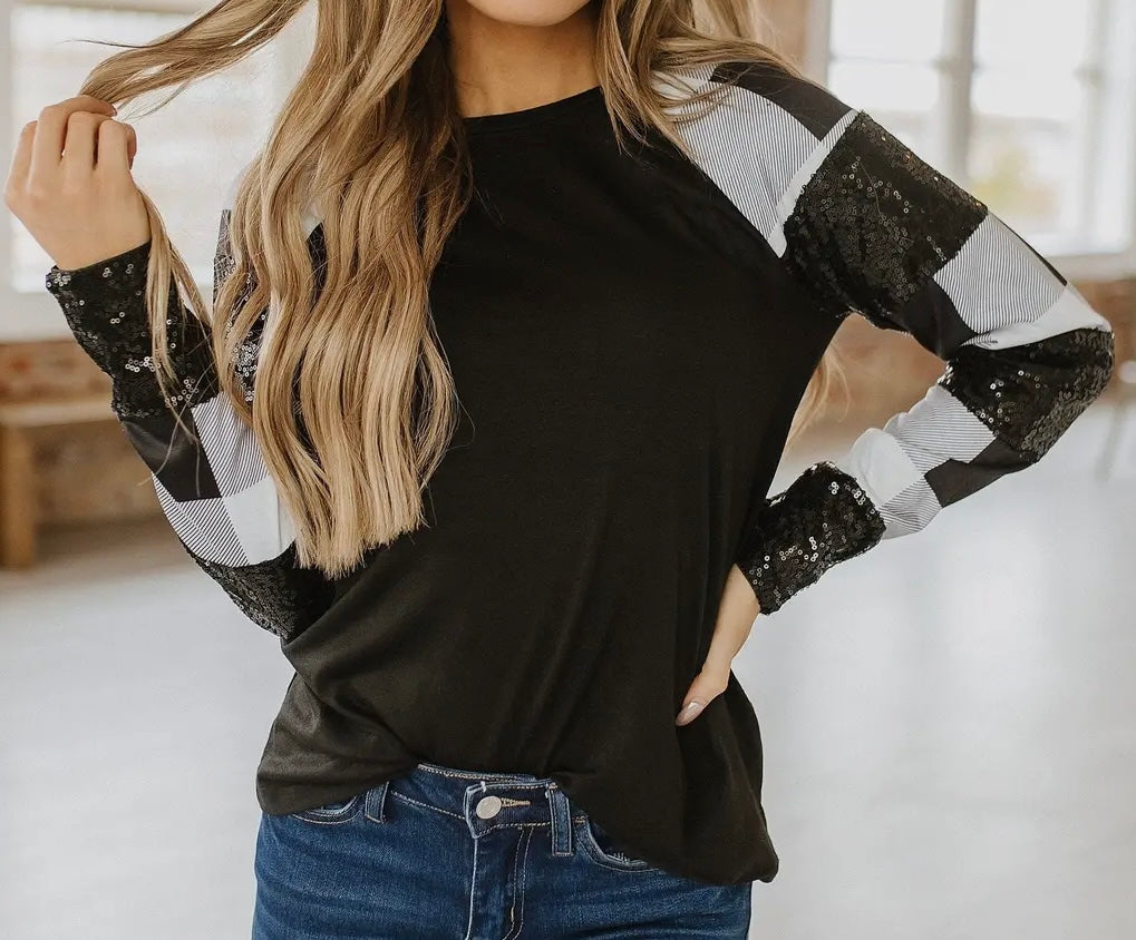 Corbin Buffalo Plaid Sequin Top