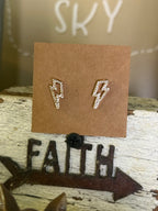 Western Lightning Bolt Paved Gold Stud Earrings