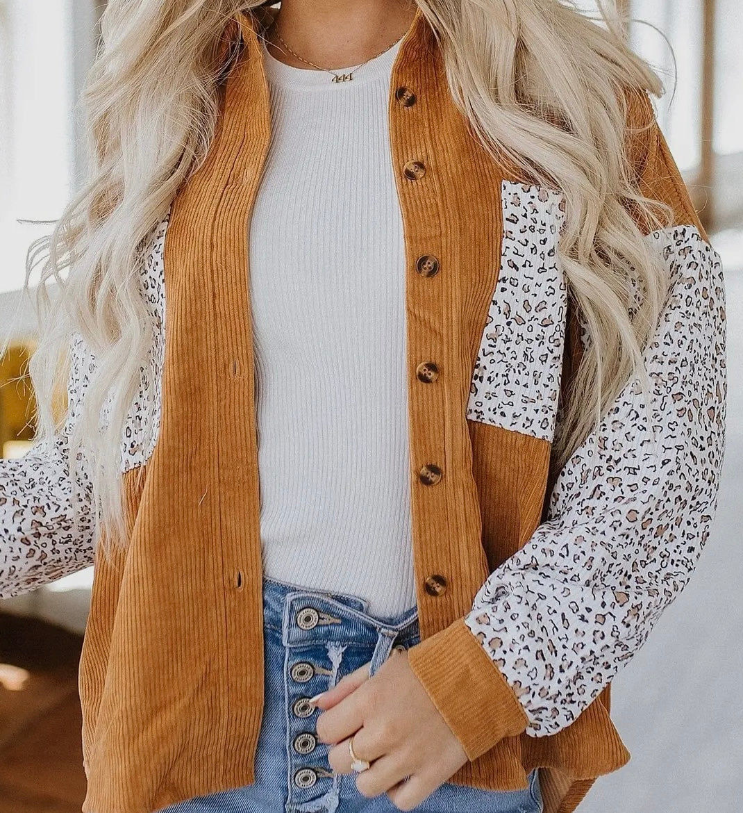 Mavis Leopard Patchwork Corduroy Jacket