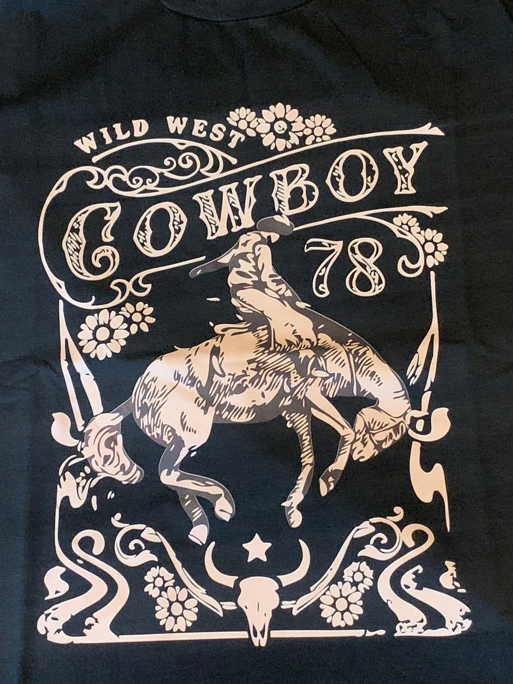 Black Western Cowboy 78 Graphic Crew Neck T-Shirt