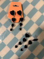 4 Tier Glass Stone Heart Post Drop Dangle Earrings