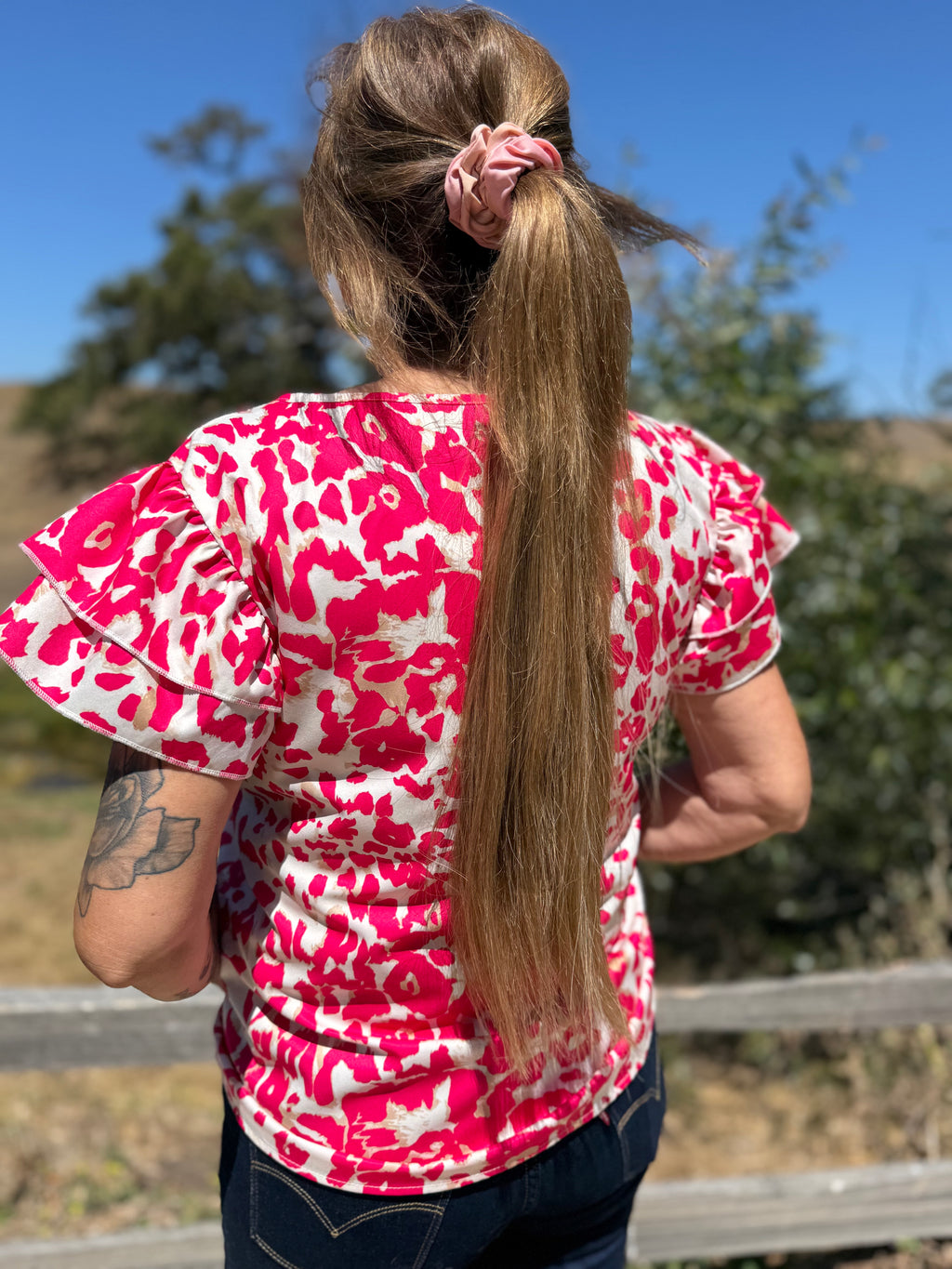 Vintage Ruffled Sleeve Leopard Print Top