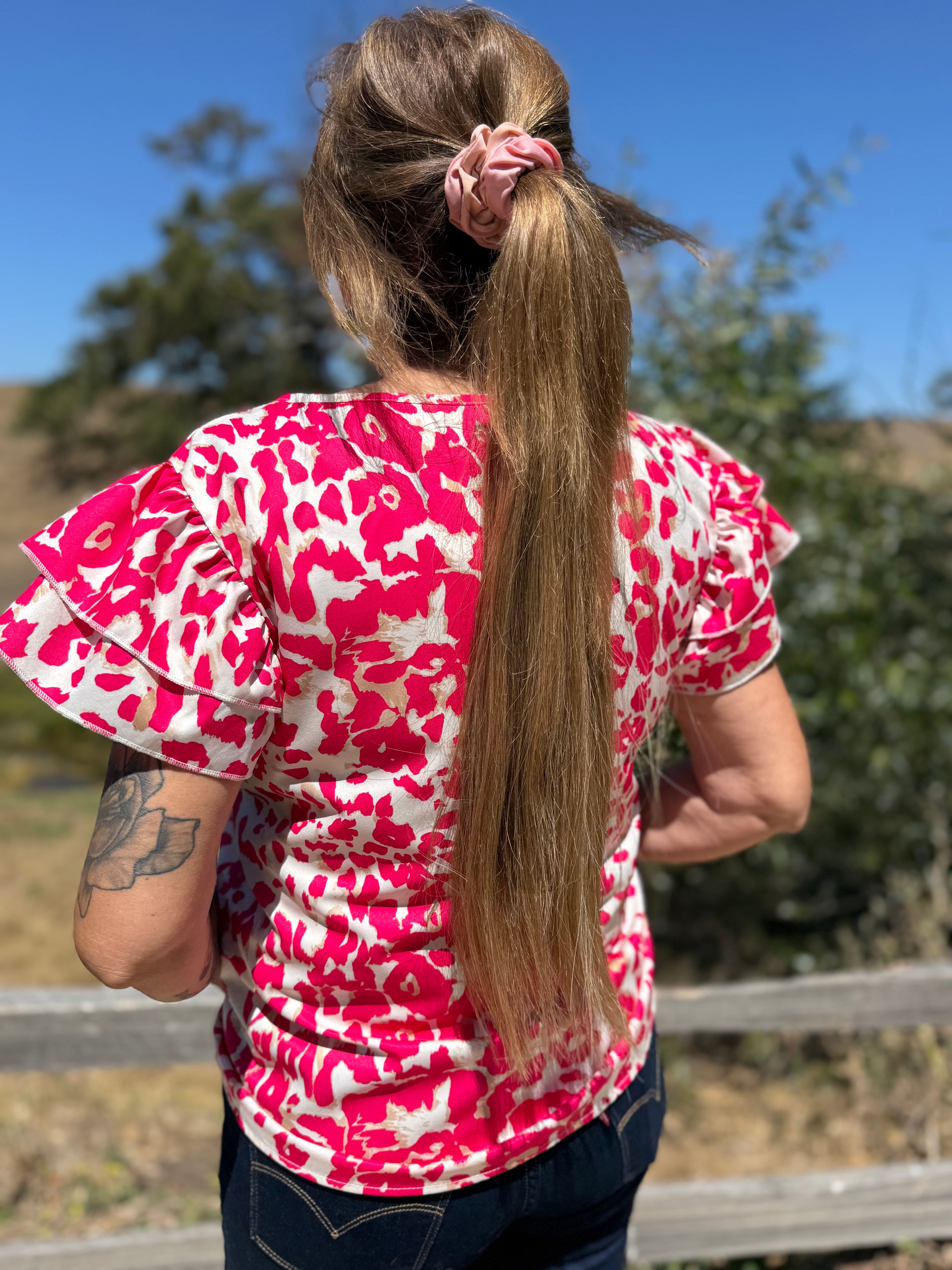Vintage Ruffled Sleeve Leopard Print Top