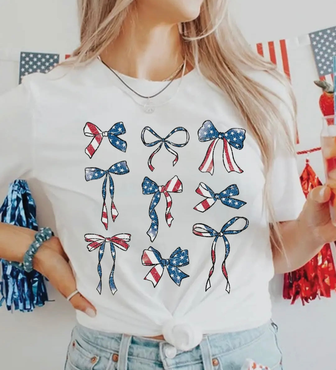 American Flag Coquettes Bow Graphic Tee
