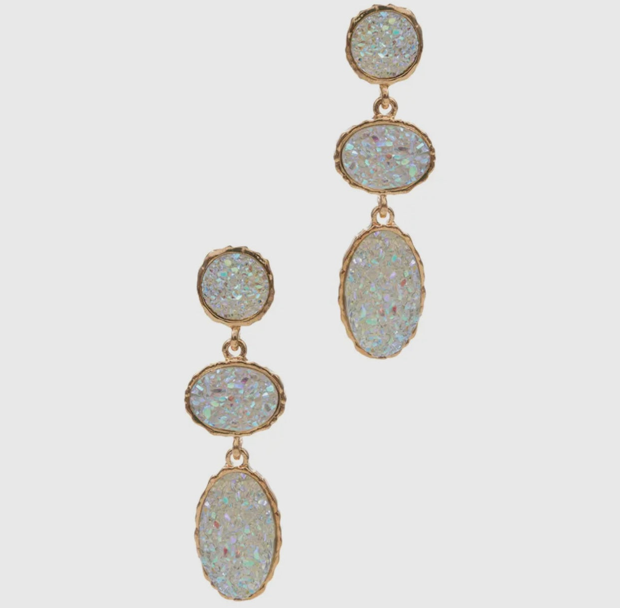 Oval Gradation Colored Faux Druzy Post Earrings “Holographic White”