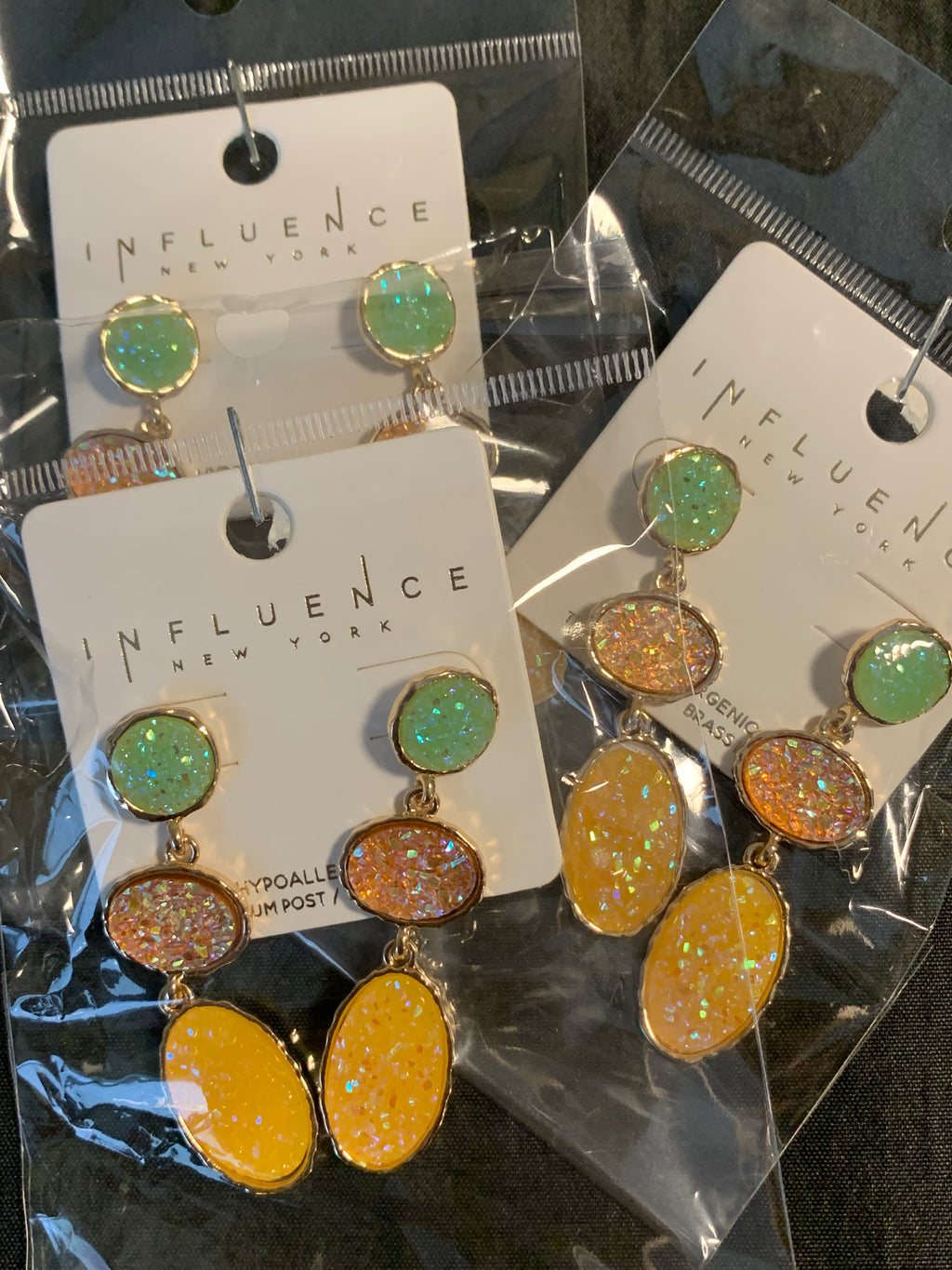 Oval Gradation Colored Faux Druzy Post Earrings “Multicolored”