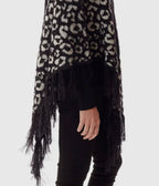 Women's Soft Fuzzy Leopard Print Poncho “Black/White”