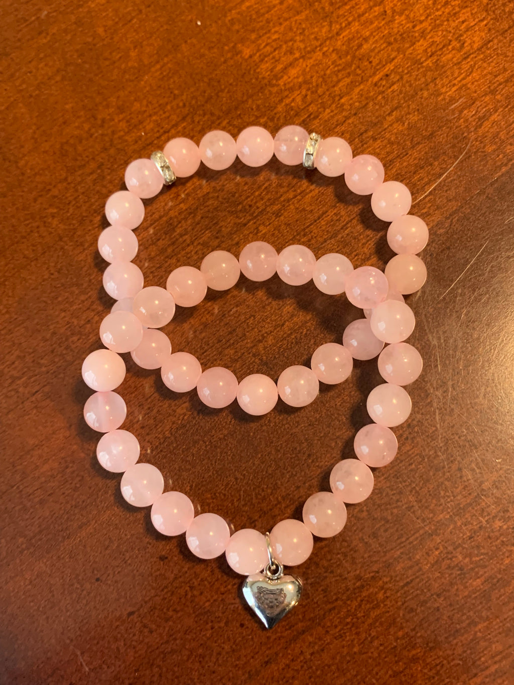 Natural Pink Crystal Heart Bracelet Set