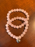Natural Pink Crystal Heart Bracelet Set