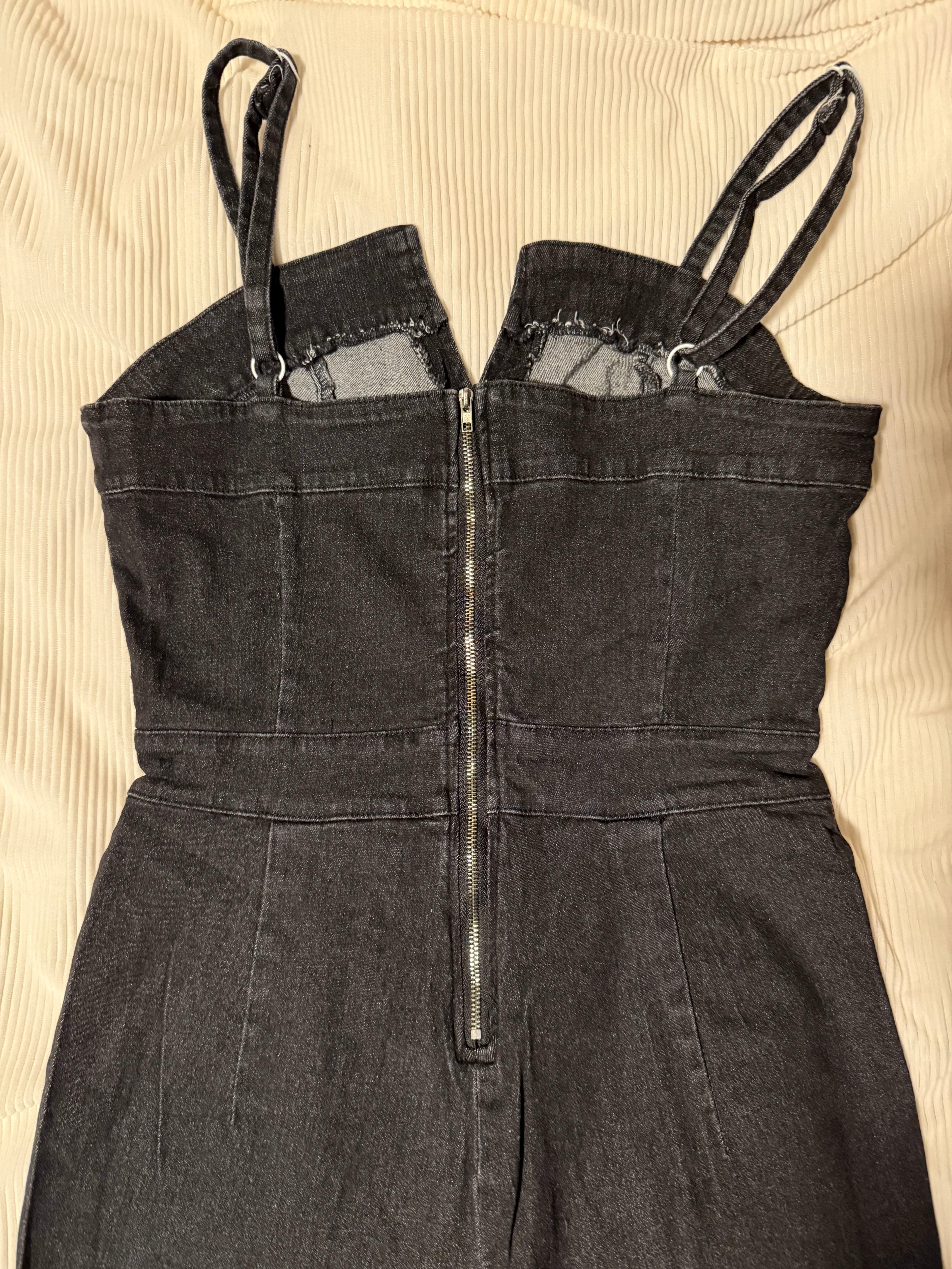 Suspenders High Stretch Denim Jumpsuit “Black”