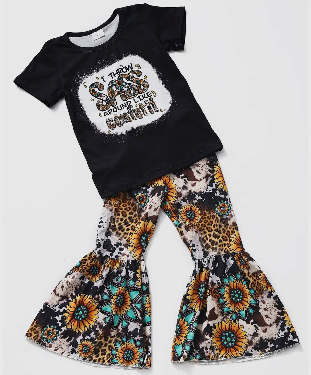 Girls Sunflower Leopard Bell Bottom Set
