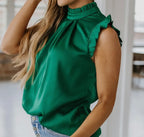 Caden Frilled Trim Sleeveless Blouse Emerald Green