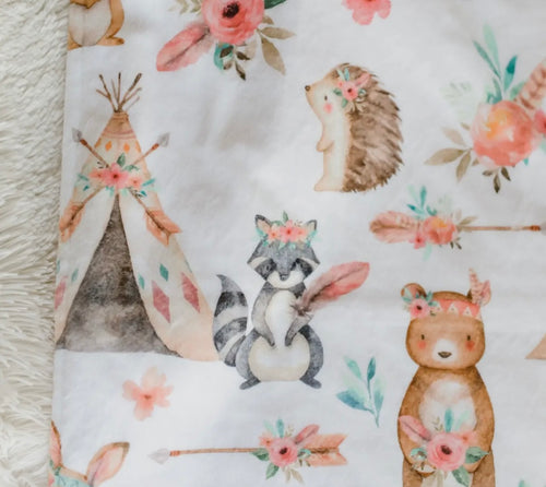 Baby & Toddler Minky Blanket - Woodland Tribe Pink