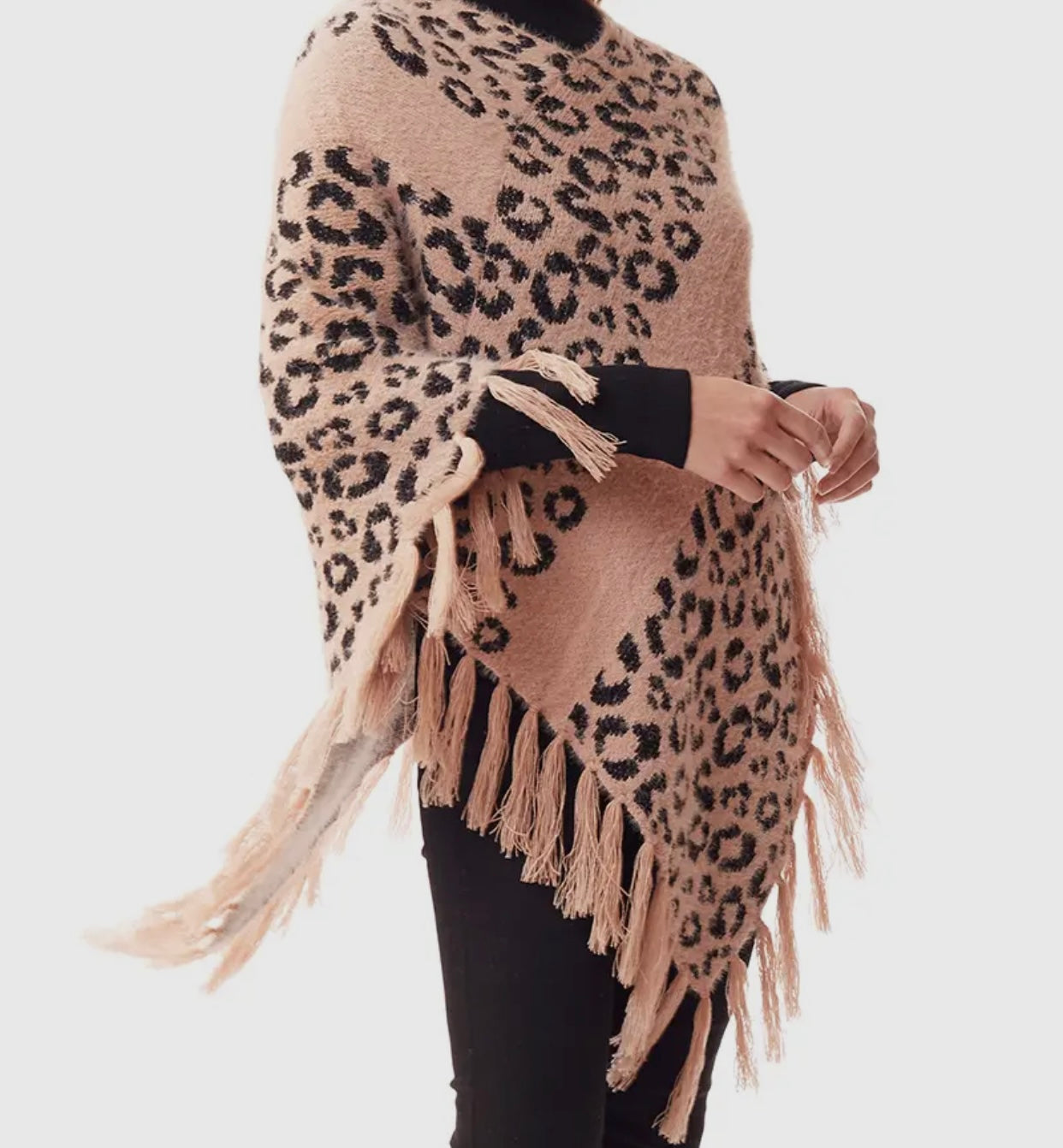 Women's Soft Fuzzy Leopard Print Poncho “Light Pink”