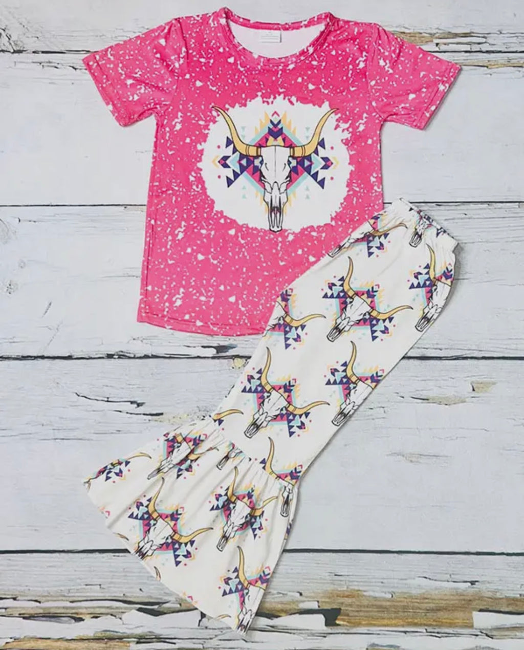 Bull Print Pink Top & Bell-Bottom
Pant Girls Set