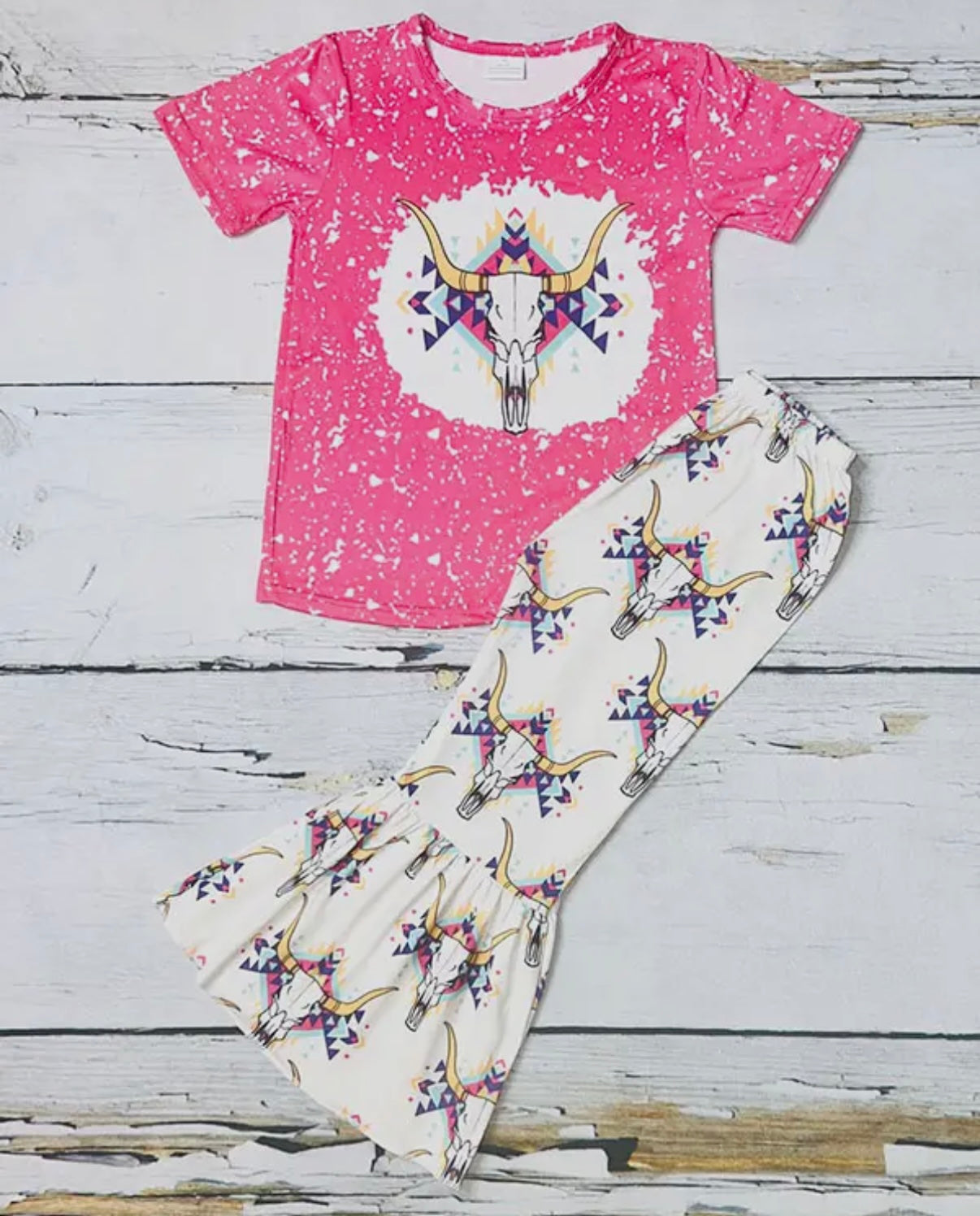 Bull Print Pink Top & Bell-Bottom
Pant Girls Set