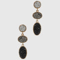 Oval Gradation Colored Faux Druzy Post Earrings “Silver/Gray/Black”