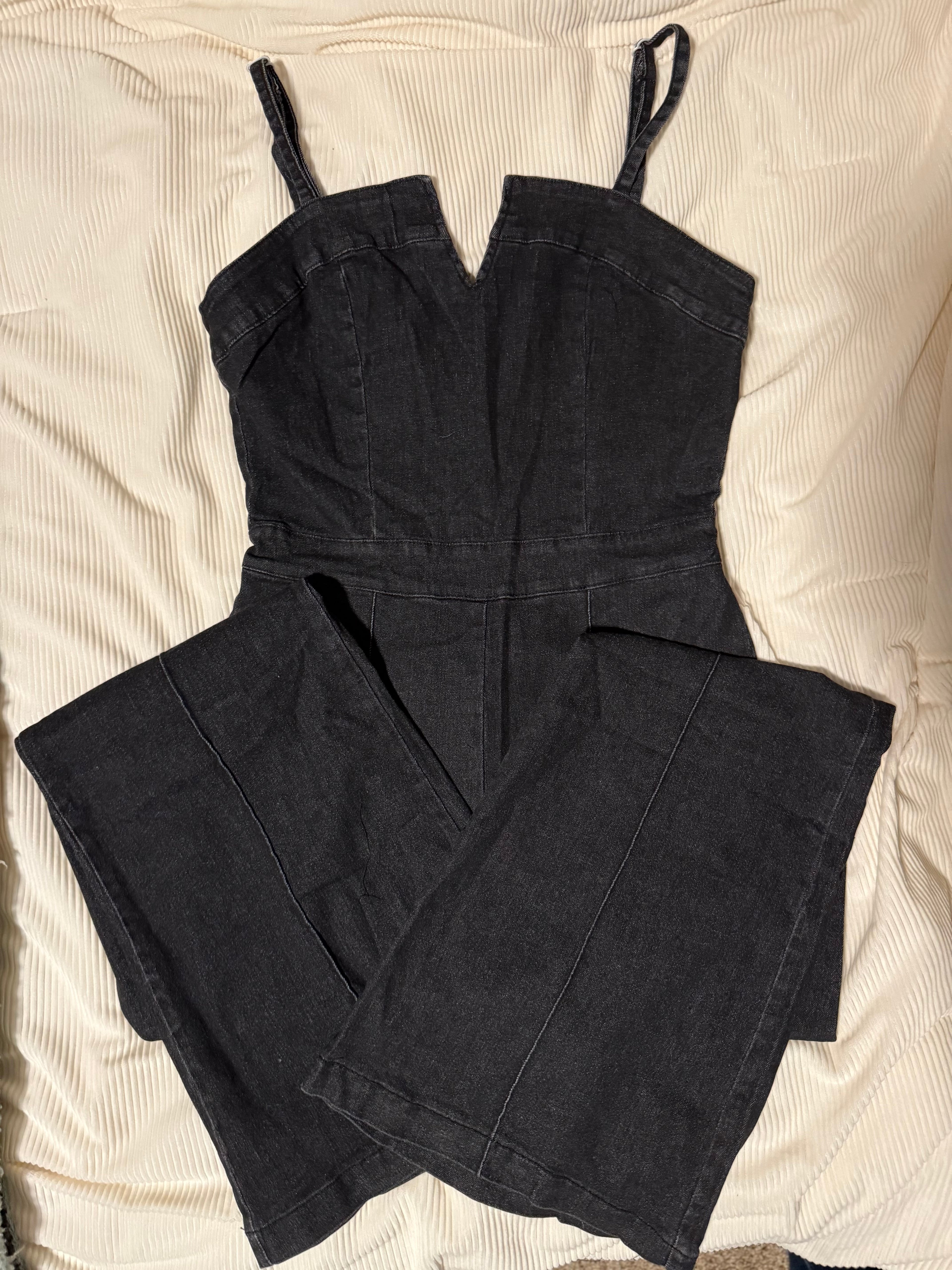 Suspenders High Stretch Denim Jumpsuit “Black”