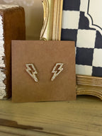 Western Lightning Bolt Paved Gold Stud Earrings