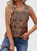Leopard Splicing Aztec Printed Tank Top “Brown”