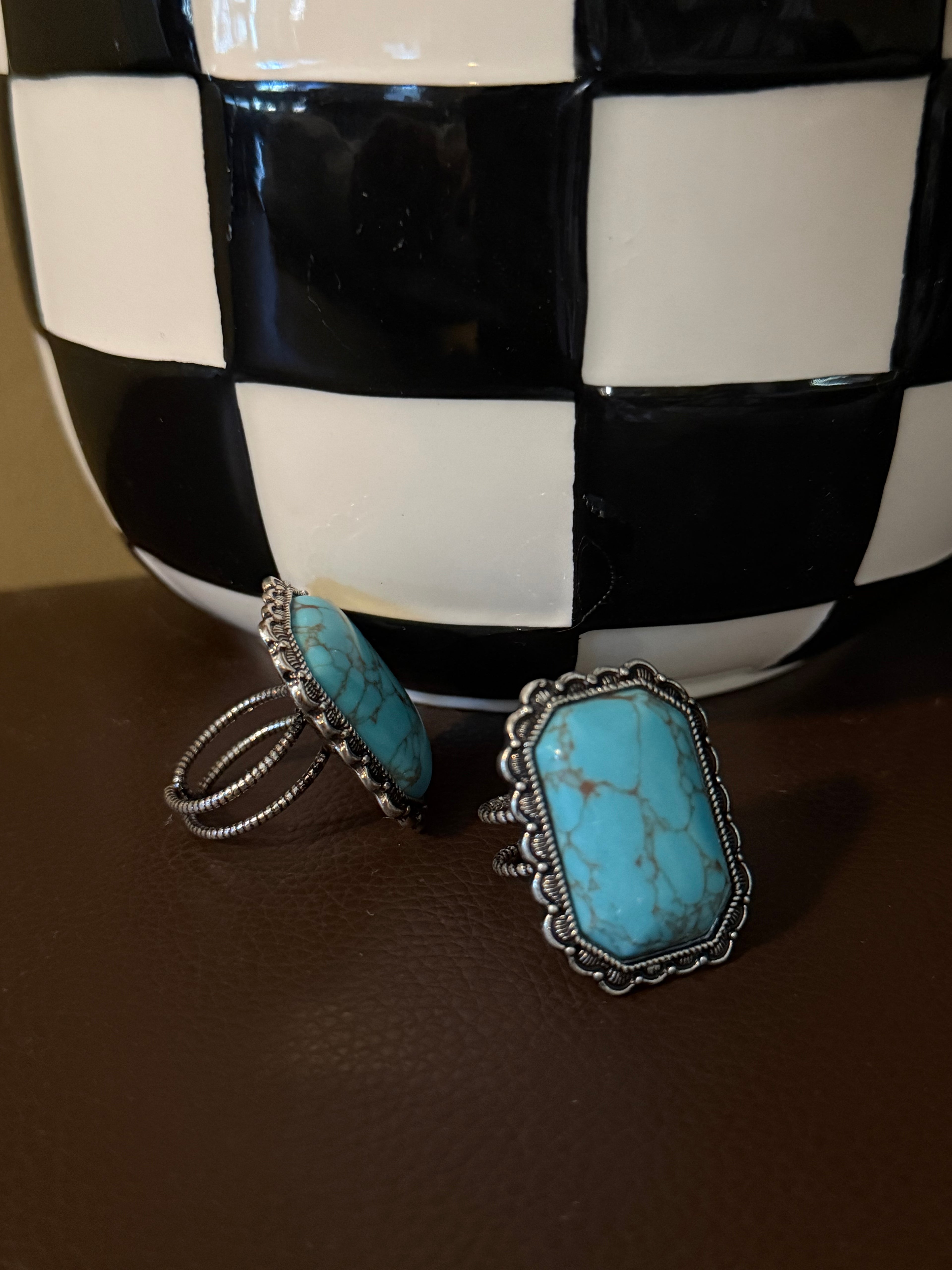 Western Style Turquoise Stone Adjustable Ring
