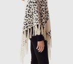 Women's Soft Fuzzy Leopard Print Poncho “White/Black”