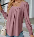 Women’s Sqaure Neck
Shirred Cuff Long Sleeve Blouse Blush Pink