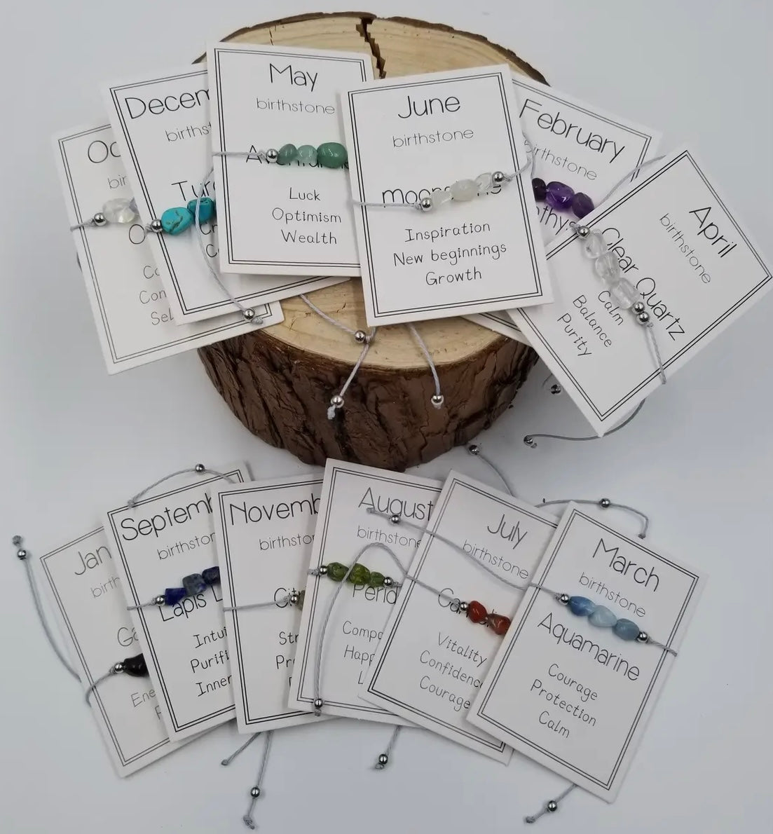 Handmade Birthday Stone Natural Stone Bracelet with Card