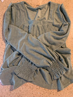 Women’s Sqaure Neck Shirred Cuff Long Sleeve Blouse Mint Green