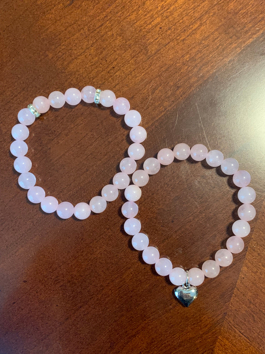 Natural Pink Crystal Heart Bracelet Set