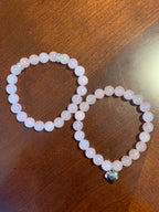 Natural Pink Crystal Heart Bracelet Set