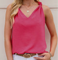 V Neck Knotted Shoulder Tank Top Pink