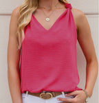 V Neck Knotted Shoulder Tank Top Pink