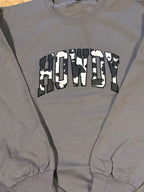 Howdy cowprint embroidered sweatshirt