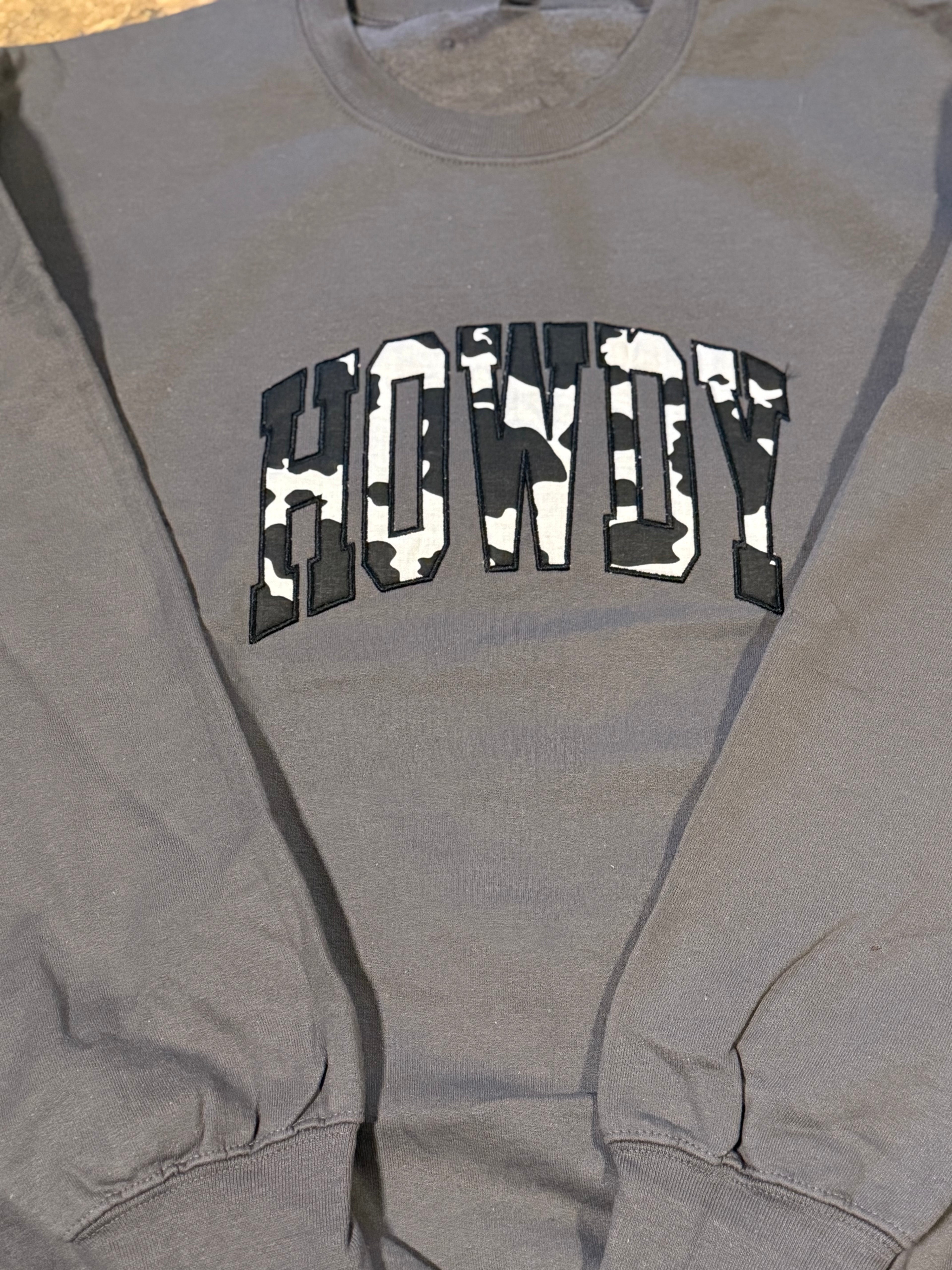 Howdy cowprint embroidered sweatshirt
