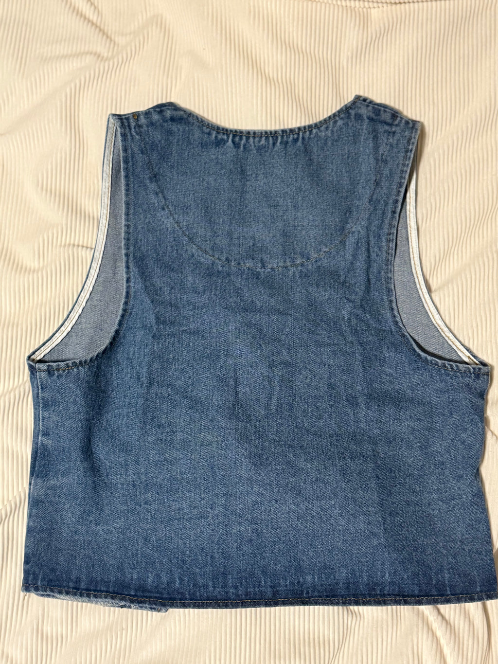 Front BowTie V-Neck Denim Vest “Deep Blue”