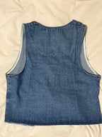 Front BowTie V-Neck Denim Vest “Deep Blue”