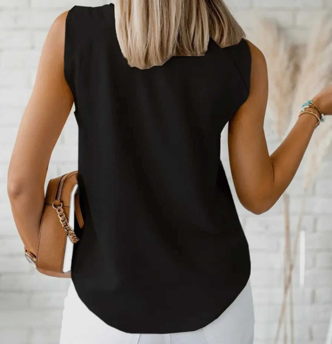 V Neck Knotted Shoulder Tank Top Black