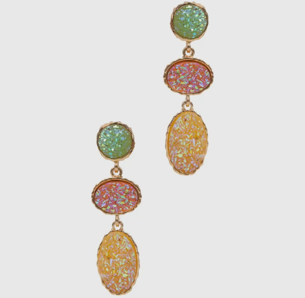 Oval Gradation Colored Faux Druzy Post Earrings “Multicolored”