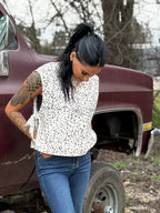 Western Leopard Print Knot Side Twill Vest