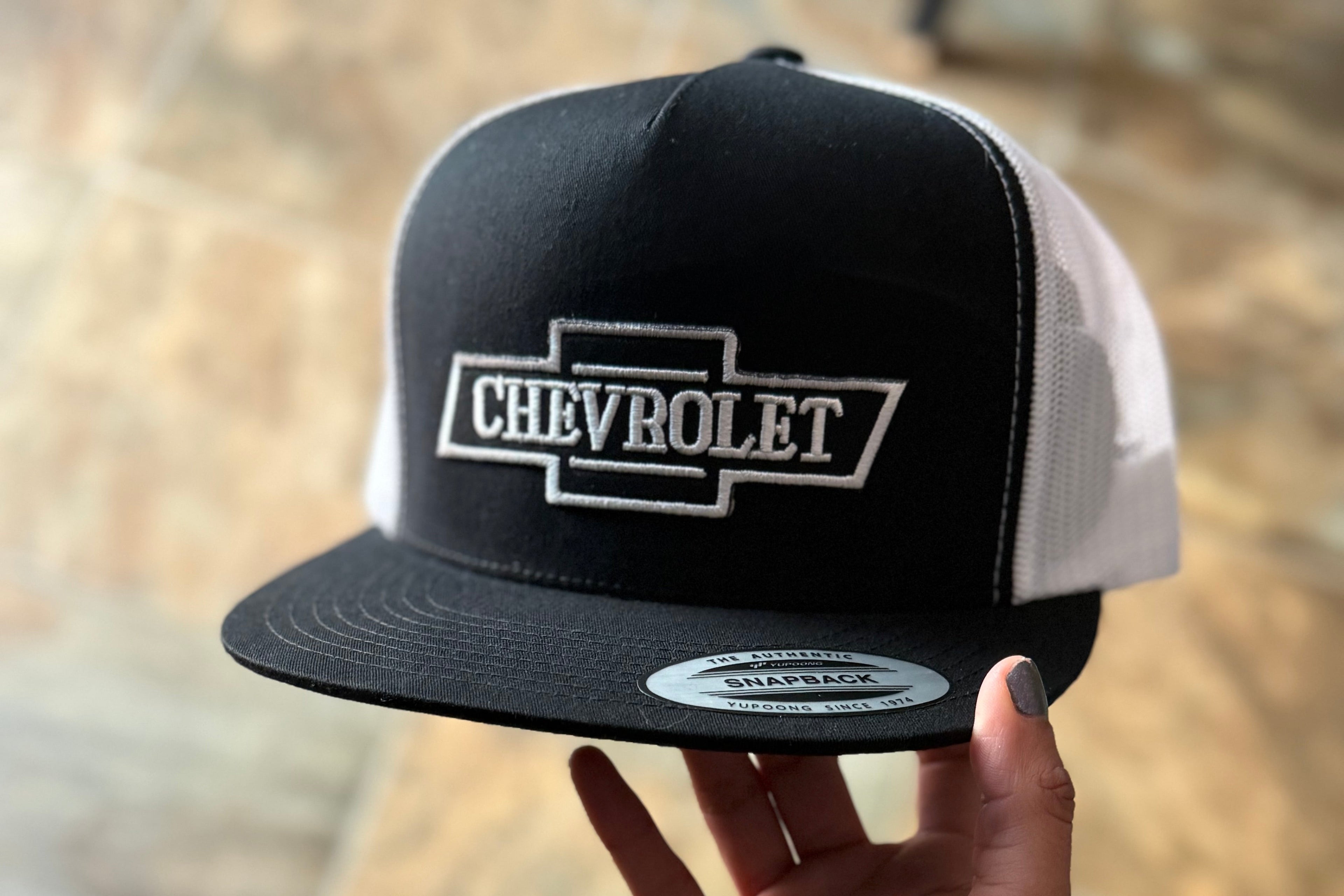 Vintage Chevy Black/White Flatbill SnapBack