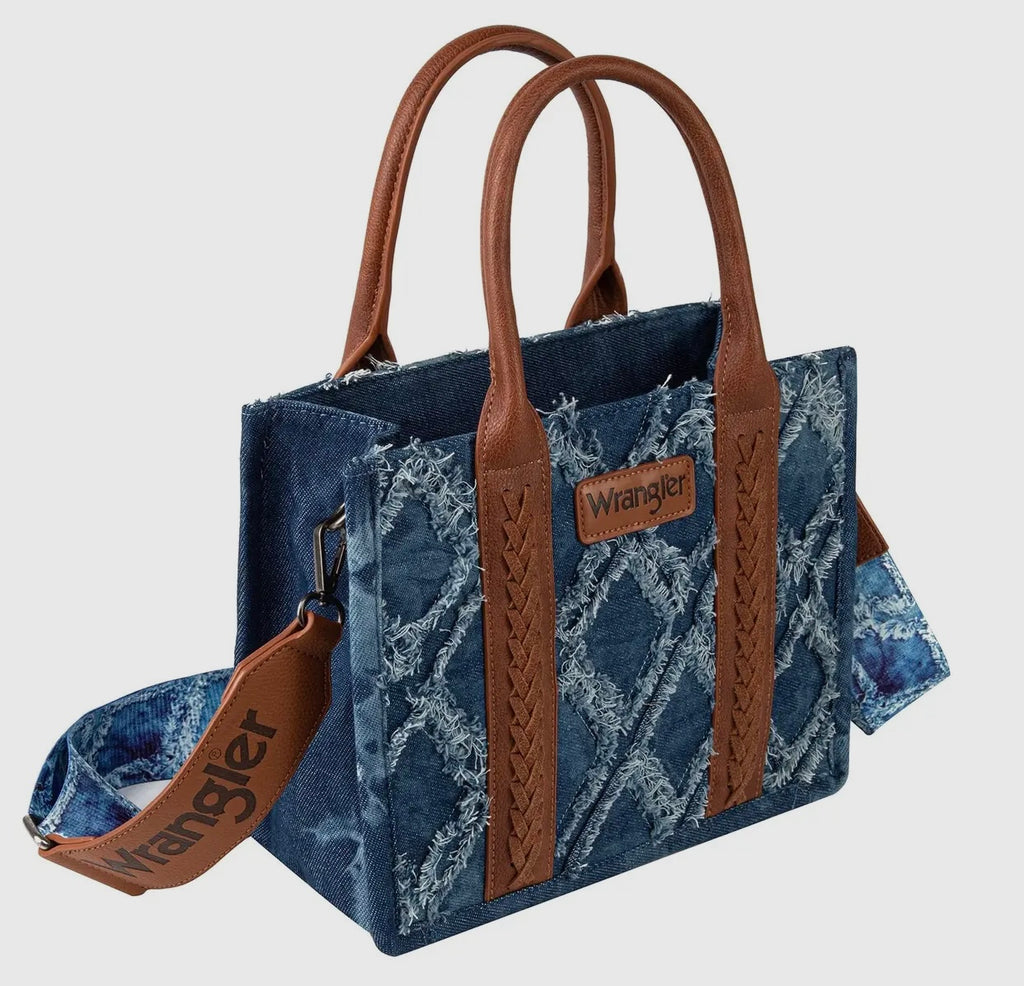 Wrangler Denim Frayed Fringe Crossbody Canvas Tote